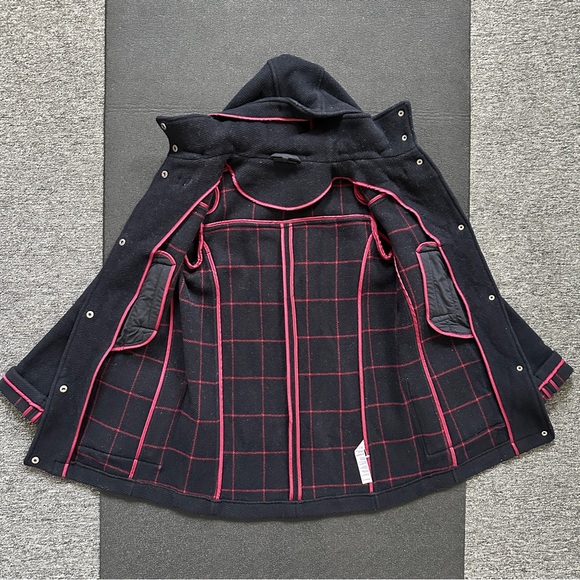 Topshop Hooded Wool Coat Women Size 2 XS Dark Blue Toggle Coat - Picture 9 of 12